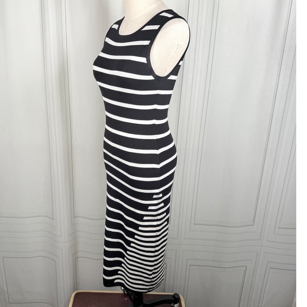 John + Jenn Striped Knit Bodycon Midi Dress Black White Size Small - Picture 2 of 13